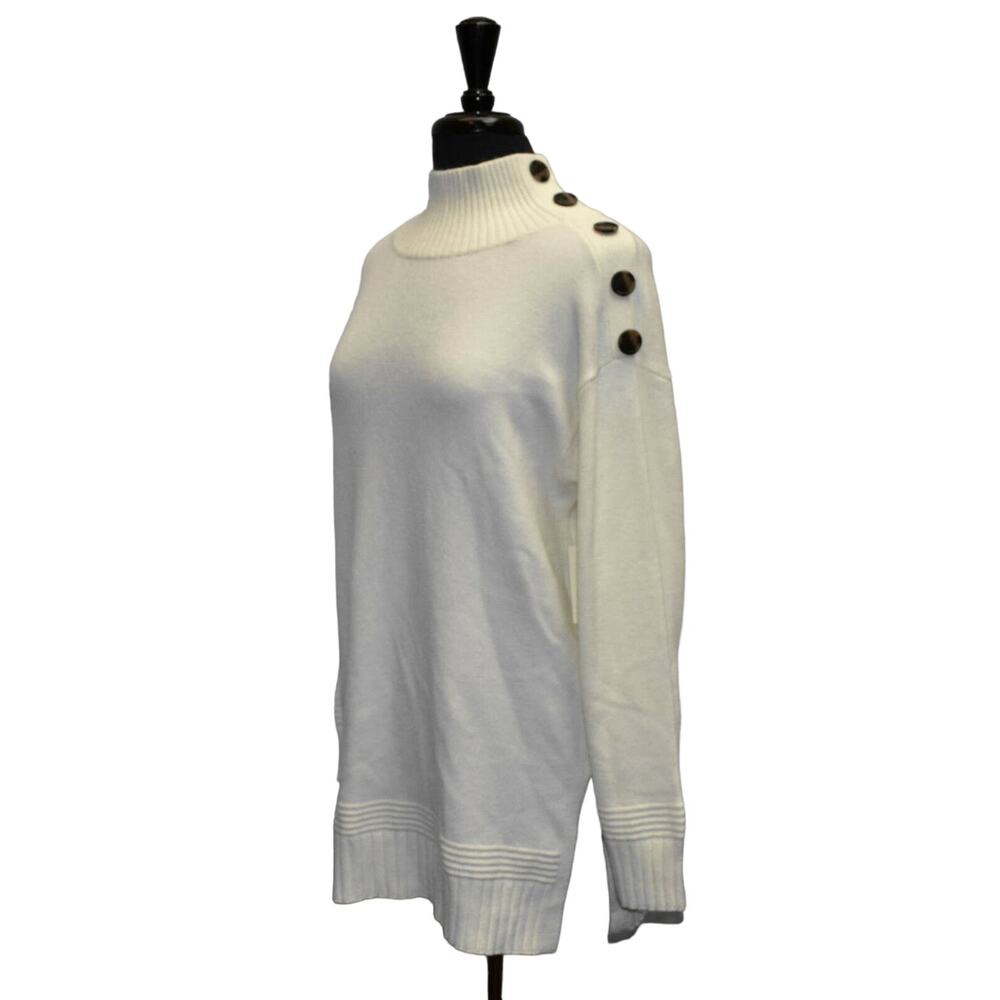 A8 NWT ANTHROPOLOGIE Ivory Buttoned Mockneck Shoulder Pullover Sweater Sz M $98